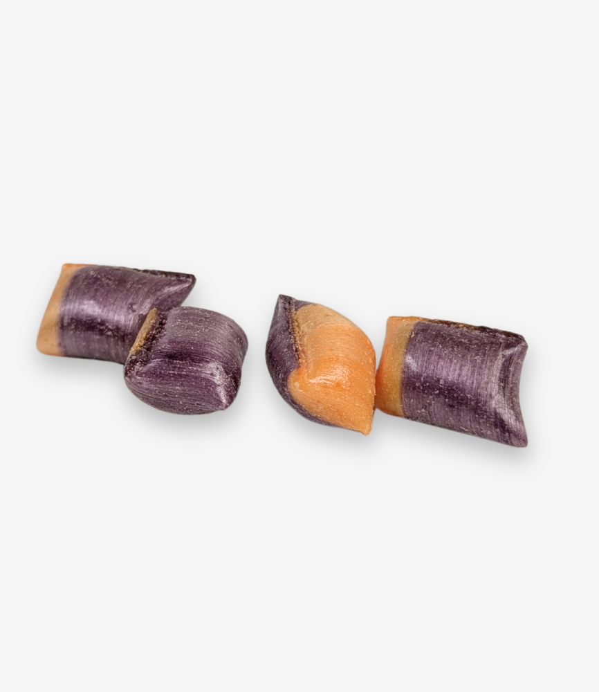 Mangopassion-bolcheskal med lakridsfyld
